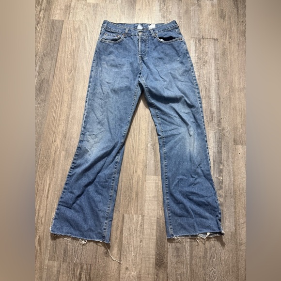 Lucky Brand Blue Flare Wide Leg Jeans Vintage Distressed High-Waist trashed